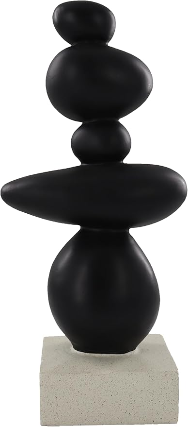 13'' Abstract Rock Decorative Sculpture Ornament, Sandstone Statue Decor for Living Room, Modern Resin Stone Sculpture,Coffee Table Decoration,Gifts for Good Luck, Health, Strength,Black