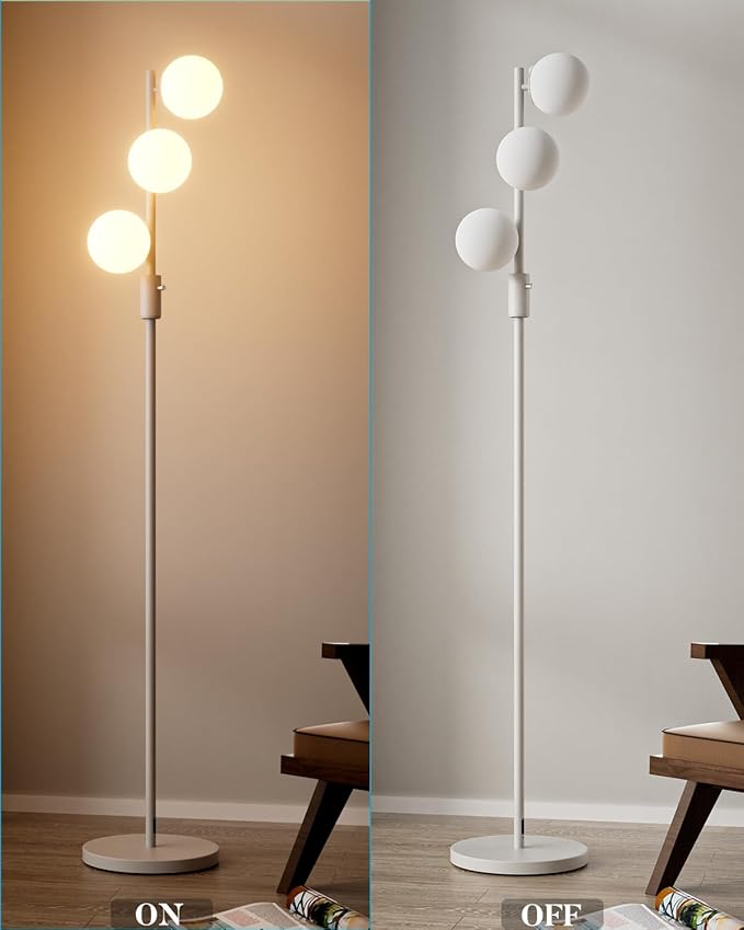 White Globe Floor Lamp Dimmable 64IN Tall Standing Lamps with Soft Warm White Eye Care 3000K G9 Bulbs, Mid Century Modern Floor Lamp for Living Room Bedroom