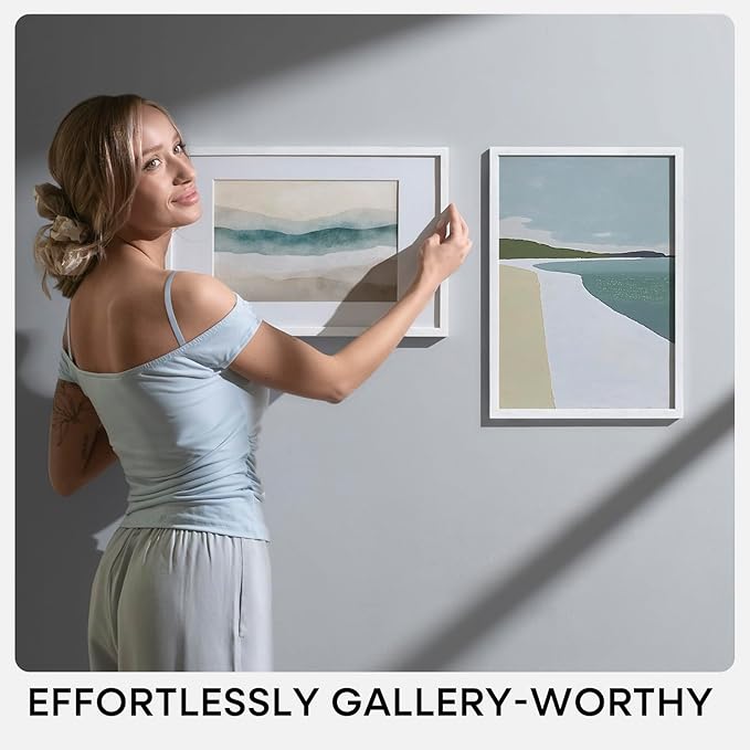 Homeforia 16x16 White Picture Frame, High End Oak 16 x 16 Square Wood Frames with Mat 12 by 12 inches Photo, 16by16 White Wooden Poster Frames Matted to 12x12 Print, Tempered Glass, Wall Kit, Set of 1