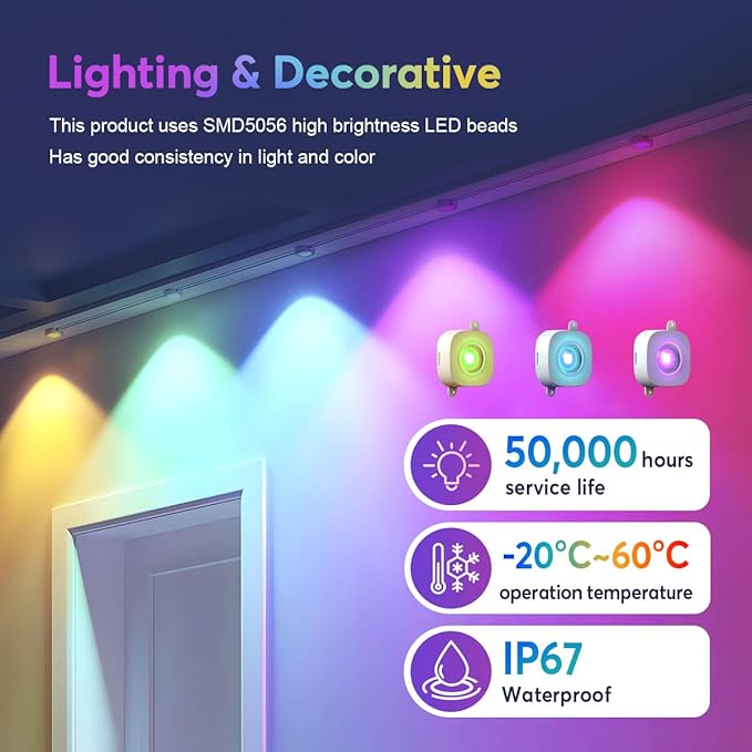 Permanent Outdoor Lights, Smart Decor with 72 Scene Modes, 100ft with 60 LED Lights, IP67 Waterproof for Outdoor Decorations, Work with App & Remote