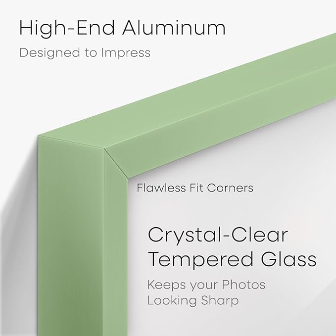 Homeforia 22x28 Sage Green Picture Frame, High End Metal 22x28 Poster Frames with Mat 18x24 inch Photo, 22 x 28 Thin Frame Matted to 18 x 24 Art, 28x22 Large Frames, Tempered Glass, Wall Kit, Set of 1
