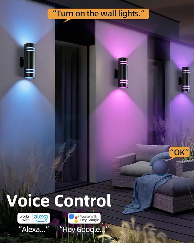 KIZON Smart Porch Light RGBCW Dusk to Dawn Outdoor Wall Lights, WiFi APP Control Exterior Wall Sconce Up and Down Lights Outdoor Lights for House Patio Garage, Compatible with Alexa Google Assistant