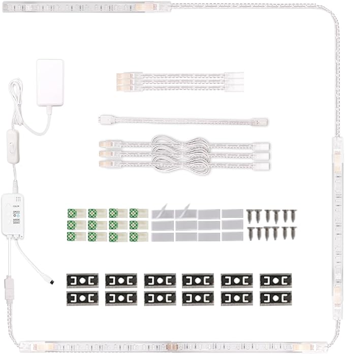 Cefrank Color Cabinet Lighting, 4pcs 12" Linkable RGB LED Light Bar Kit for Display Cabinet, Smart App & Remote Control, Music Sync, Scene Modes, Multi-Colors