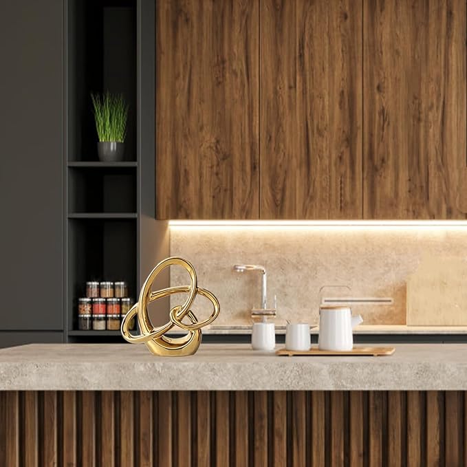 YUNSHID Modern Gold Decor Ceramic Geometric Sculpture, Abstract Home Accent & Tabletop Figurine for Living Room, Bedroom, Bathroom, Office, Shelf, Mantel - Wedding, Dining Room Centerpiece Decoration