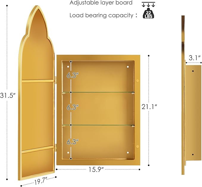 SogesHome Medicine Cabinet with Mirror, Magic Mirror with Cabinet 2 Shelves, Wall Mount/Recessed Mirror with Medicine Storage, Perfect for Bathroom and Home Decor, Gold