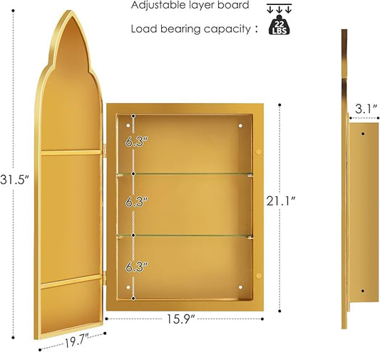SogesHome Medicine Cabinet with Mirror, Magic Mirror with Cabinet 2 Shelves, Wall Mount/Recessed Mirror with Medicine Storage, Perfect for Bathroom and Home Decor, Gold