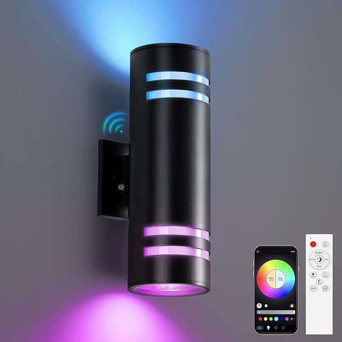 KIZON Smart Porch Light RGBCW Dusk to Dawn Outdoor Wall Lights, WiFi APP Control Exterior Wall Sconce Up and Down Lights Outdoor Lights for House Patio Garage, Compatible with Alexa Google Assistant