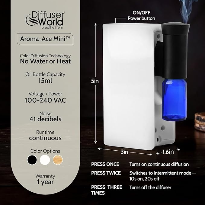 Aroma-Ace Mini Essential Oil Diffuser for Home Scent Diffusers - Portable Waterless Aromatherapy Diffusers with Rechargeable Battery, Nebulizing Atomizer Air Diffuser for Home - White
