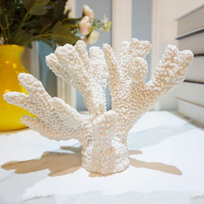 White Coral Faux Resin Reef Sculpture Nautical Tabletop Decoration Realistic Faux Branch Coral Sculpture Home Decoration Beach Theme Party Wedding Decor Window Display