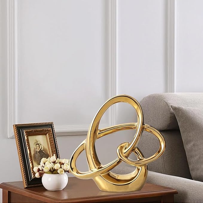 YUNSHID Modern Gold Decor Ceramic Geometric Sculpture, Abstract Home Accent & Tabletop Figurine for Living Room, Bedroom, Bathroom, Office, Shelf, Mantel - Wedding, Dining Room Centerpiece Decoration