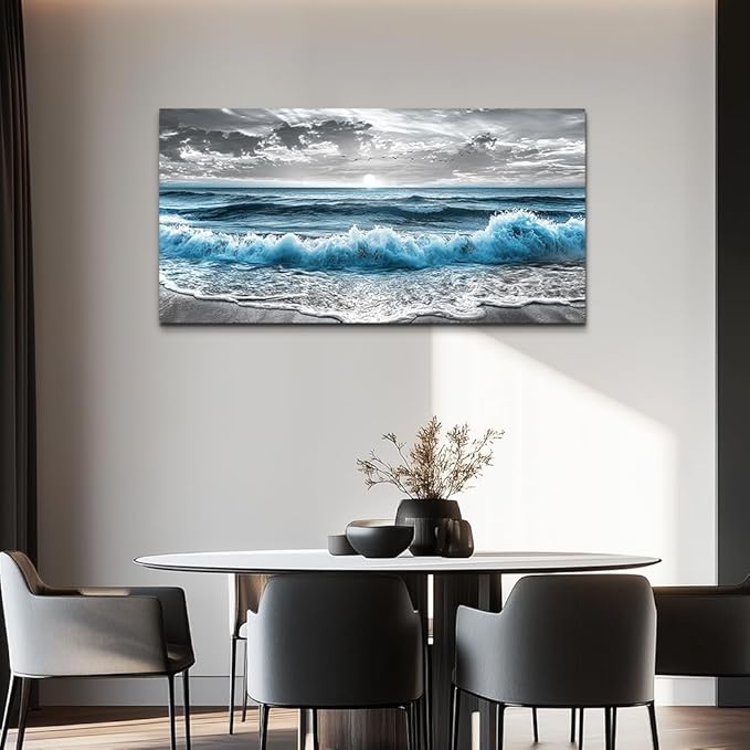 ZUITINGHUA Canvas Wall Art For Living Room Wall Decor For Bedroom Office Wall Decoration Sea Wave Landscape Painting Black And White Pictures Artwork Room Aesthetic Home Decor 20x40 In