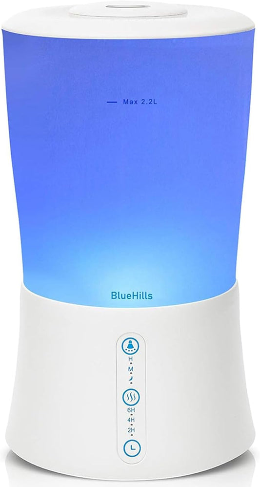 BlueHills Large 2000 ML XL Essential Oil Diffuser Premium Aromatherapy Humidifier for Big Room Home Long Run Extra Large Capacity for Huge Area 2 Liter 2L Color Changing Lights Cool High Mist White-S1