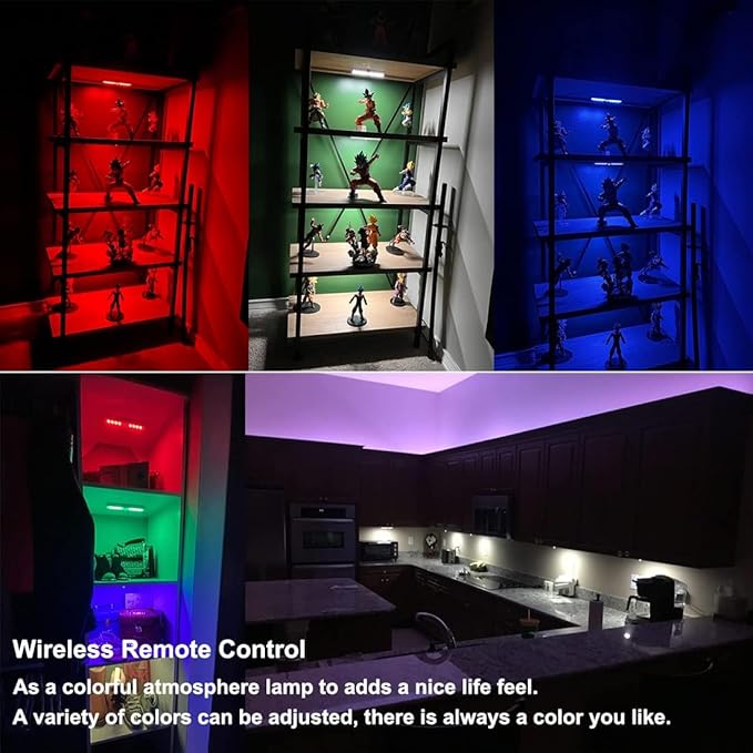 LDOPTO Under Cabinet Lighting Wireless with Remote, 48 LED Rechargeable Lights, Kitchen Counter Lights Dimmable, RGB Bar for Shelf, Car, Hallway, 15 Color Changing, 6 Pack