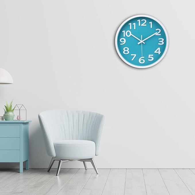 10 Inch Wall Clock Silent Non-Ticking,Modern Wall Clocks Battery Operated Easy to Read Quartz Analog Clock for Kitchen Bedroom Classroom School Bathroom Decor,Coastal Beach Theme (Aqua)