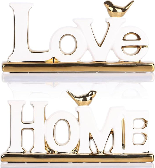 White and Gold Decor Statue - Home and Love Sign Decoration - Gold Bird with Home Sculpture - Figurine Decorative Ornaments for Living Room, Bedroom, Desktop, Cabinets