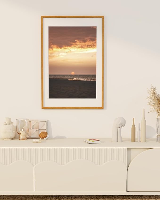 Marsmiles 20x30 Wooden Picture Frame, USA-Sourced Natural Oak Solid Wood Photo Frame with Real Glass for Display Pictures 16x24 with Mat or 20x30 without Mat, Teak, 1 Pack