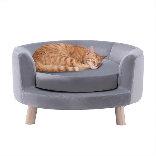 CRITTER SITTERS 28-In. Faux-Velvet Gray Dog Couch for Small to Medium-Sized Dogs, Modern and Stylish Elevated Dog Bed, Durable and Comfortable Pet Beds