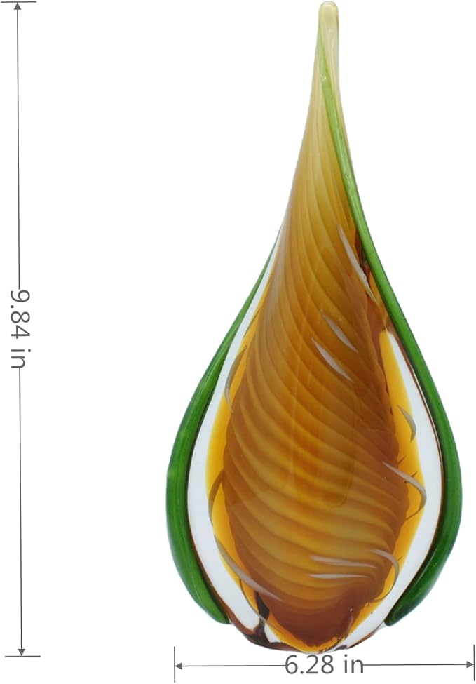 Yao Yuan Handmade Blown Murano-Style Art Glass Sculpture, Yellow and Green Glass Craft Decoration