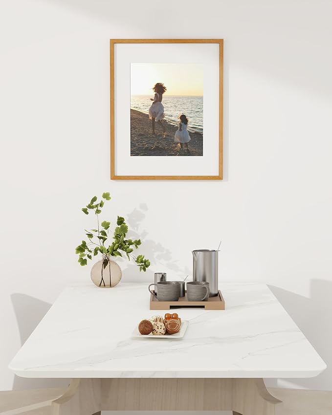 Marsmiles 16x20 Wooden Picture Frame, USA-Sourced Natural Oak Solid Wood Photo Frame with Real Glass for Display Pictures 11x14 with Mat or 16x20 without Mat, Teak, 1 Pack