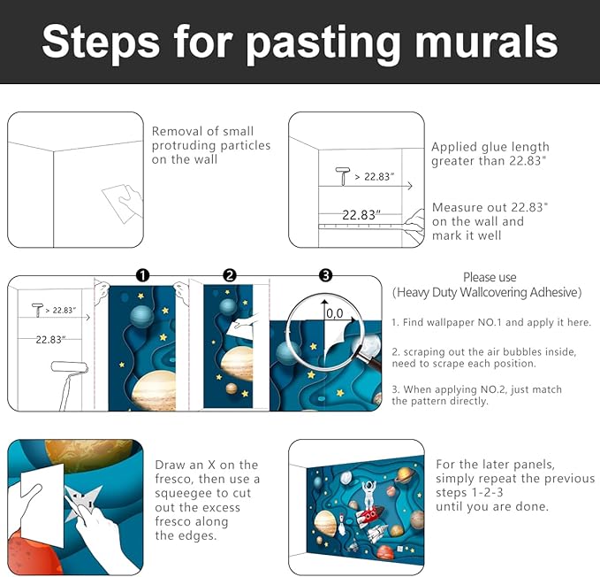 -Kindergarten Children Galactic Planet Fabric Wallpaper Living Room Bedroom Boys Girls Children Cartoon Astronauts Large Mural- 183"x120"（ not Peel and Stick）