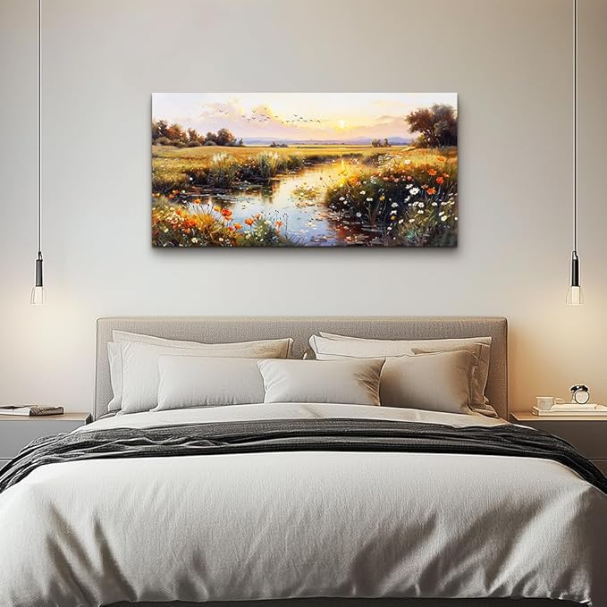 ZUITINGHUA Canvas Wall Art For Living Room Wall Decor For Bedroom Office Wall Decoration Rivers Landscape Painting Farmhouse Pictures Artwork Room Aesthetic Home Decor 20x40 In