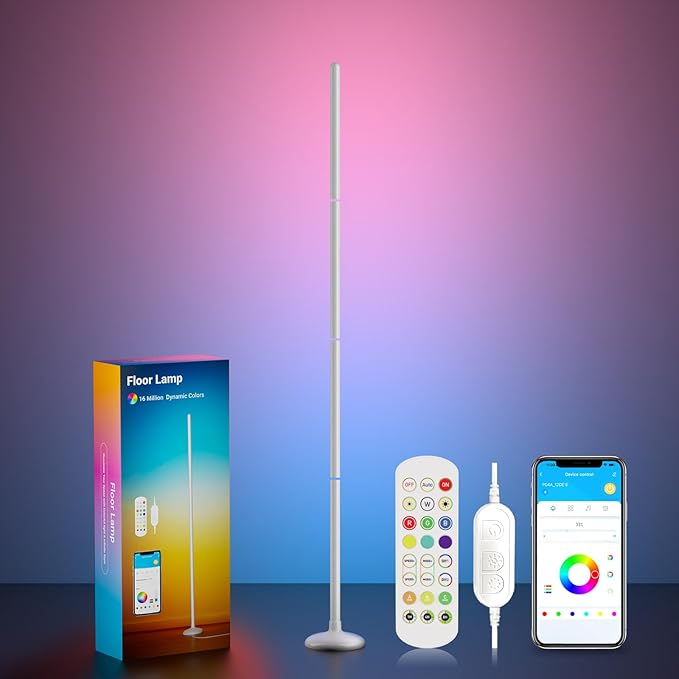 TJOY Smart Floor Lamp for Atmosphere Decoration, RGB Corner Lamp with Music Sync, Crystal Joint Design, APP&Remote Control,Timer, Color Changing Standing Lamp for Room(White,1pack)