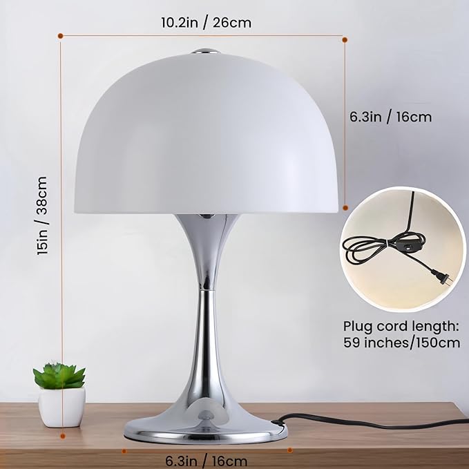 Modern Sleek Table Lamp for Bedroom, 3-Light LED End Desk Lamp for Living Room, Office, Milky White Acrylic Shade Metal Mushroom Table Lamp for Bedside Night Light Desk, Chrome Base