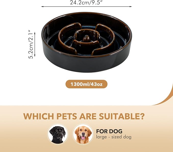 Ceramic 9.5inch Dog Bowl Slow Feeder for Large Dog, Pet Slow Dish, Stop Bloat, Preventing Choking(Single Bowl, Starry Sky)