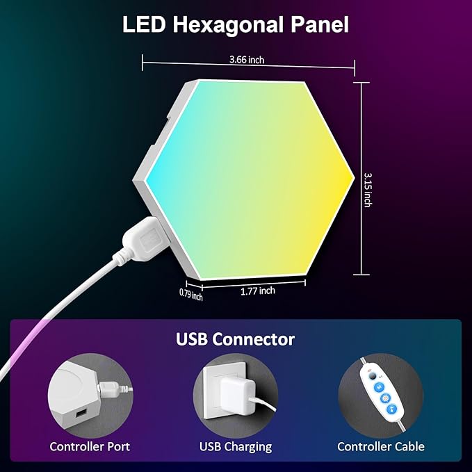 OJQ 20 Pack Hexagon Lights Wall RGB Panel - Hexagonal Led Lights Room Decor Wall Lights Smart APP Music with Sync Honeycomb Shape Panels Hexagon Gaming Lights for Bedroom Children