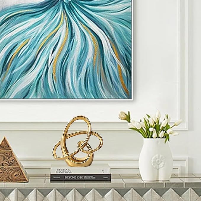 YUNSHID Modern Gold Decor Ceramic Geometric Sculpture, Abstract Home Accent & Tabletop Figurine for Living Room, Bedroom, Bathroom, Office, Shelf, Mantel - Wedding, Dining Room Centerpiece Decoration