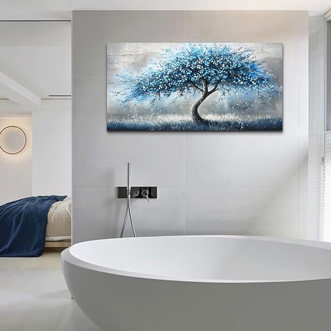 hyidecorart Wall Art For Living Room Wall Decor For Bedroom Abstract Canvas Painting Blue Tree Pictures Large Panoramic Landscape Artwork Office Decorations Modern Posters Ready To Hang Home Decor