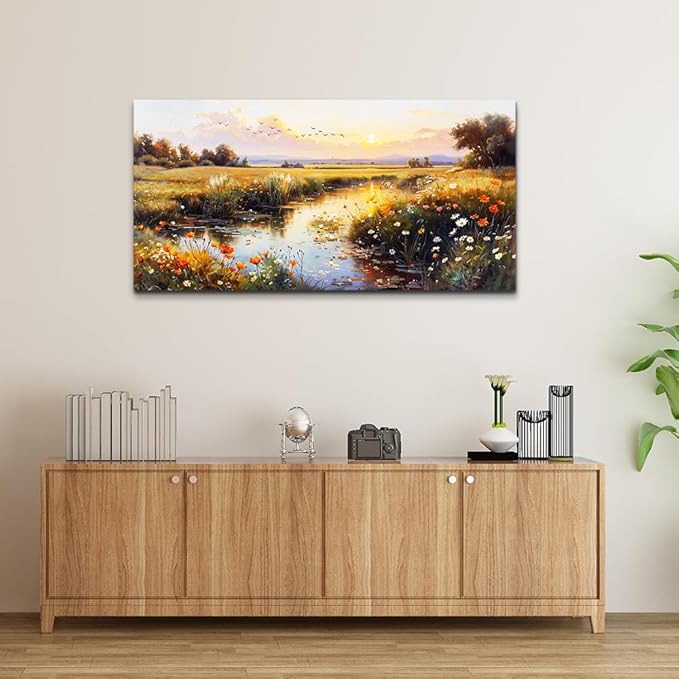 ZUITINGHUA Canvas Wall Art For Living Room Wall Decor For Bedroom Office Wall Decoration Rivers Landscape Painting Farmhouse Pictures Artwork Room Aesthetic Home Decor 20x40 In