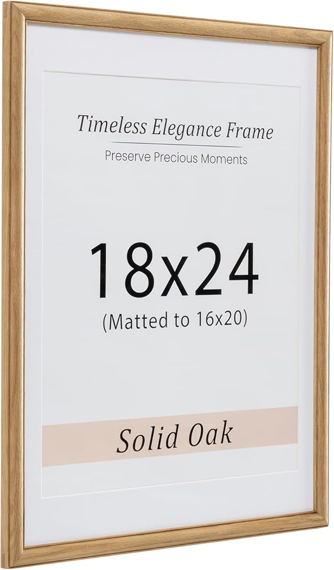 Vivelove 18x24 Picture Frame, 18x24 Oak Wood Poster Frame Display 18 x 24 without Mat or 16x20 with Mat, Wooden Frame with Tempered Glass for Photos, Posters & Art Prints, Home decor, 1 Pack