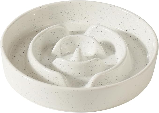 Ceramic 8.2inch Dog Bowl Slow Feeder for Medium and Large Dog, Pet Slow Dish, Stop Bloat, Preventing Choking(Single Bowl, Vanilla White)