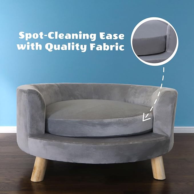 CRITTER SITTERS 28-In. Faux-Velvet Gray Dog Couch for Small to Medium-Sized Dogs, Modern and Stylish Elevated Dog Bed, Durable and Comfortable Pet Beds
