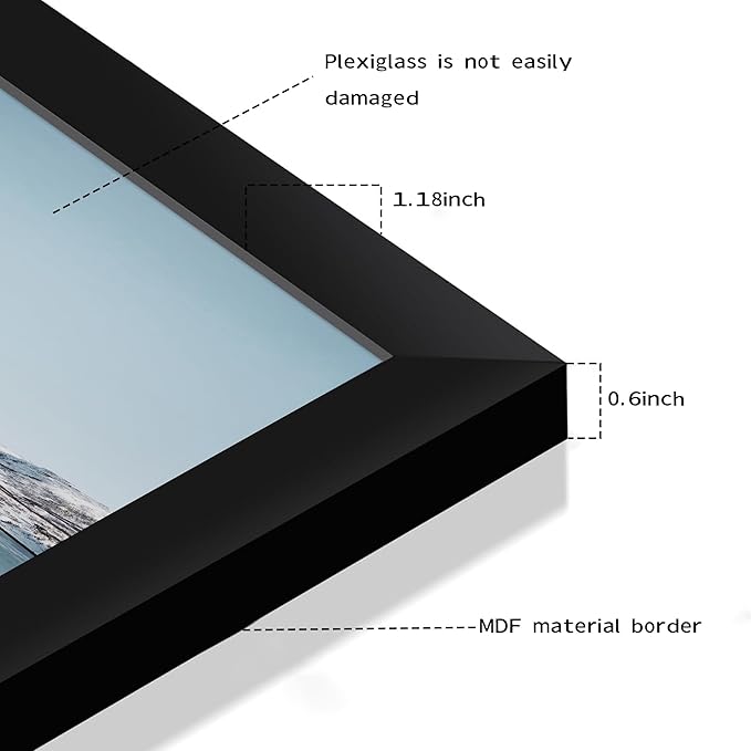 24x36 Picture Frame Set of 5, Black Poster Frame, Display Pictures 20 x 30 with Mat or 24 x 36 Without Mat for Horizontal or Vertical Wall Mounting, Wall Gallery Frame for Artwork