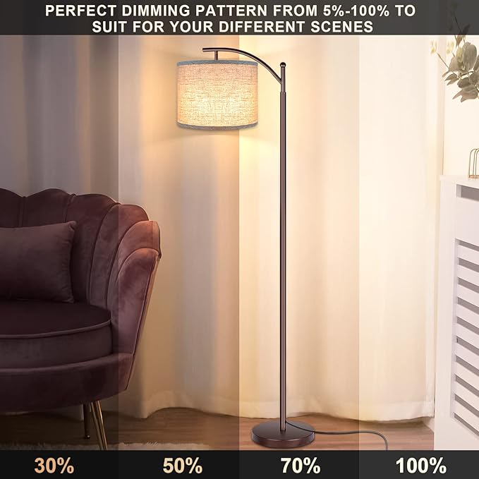 ROTTOGOON Floor Lamp for Living Room, 4 Color Temperature LED Floor Lamp with Remote Control & Foot Switch, LED Bulb Included, Modern Standing Lamp for Bedroom, Study Room, Office - Oil Rubbed Bronze