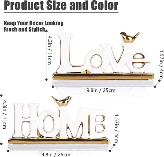 White and Gold Decor Statue - Home and Love Sign Decoration - Gold Bird with Home Sculpture - Figurine Decorative Ornaments for Living Room, Bedroom, Desktop, Cabinets