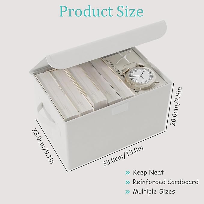 Foldable Storage Bin, Cube Organizer Basket with Flip-Top Lid and 2 Handles, Decorative Boxes for Shelves with Cover for Clothes, Towels, Blanket, 4 Pack, White, 13 x 9 x 7.9 In, XSNY12WM-4