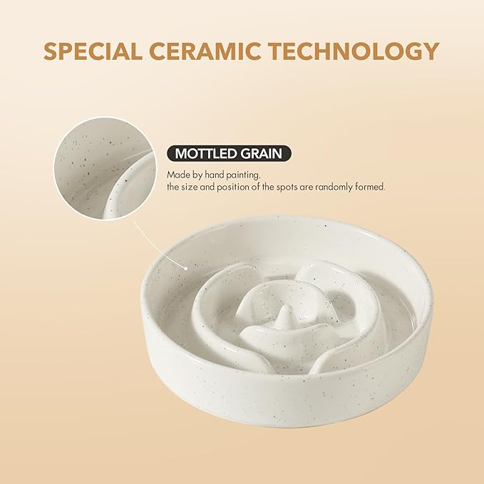 Ceramic 9.5inch Dog Bowl Slow Feeder for Large Dog, Pet Slow Dish, Stop Bloat, Preventing Choking(Single Bowl, Vanilla White)
