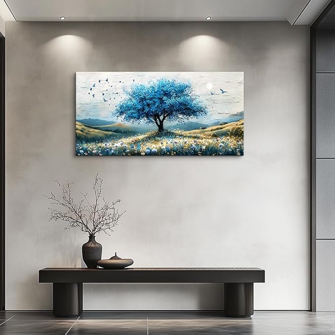 ZUITINGHUA Canvas Wall Art For Living Room Wall Decor For Bedroom Office Wall Decoration The Blue Tree Landscape Painting Farmhouse Pictures Artwork Room Aesthetic Home Decor 20x40 In
