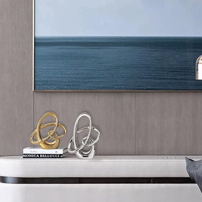 YUNSHID Modern Gold Decor Ceramic Geometric Sculpture, Abstract Home Accent & Tabletop Figurine for Living Room, Bedroom, Bathroom, Office, Shelf, Mantel - Wedding, Dining Room Centerpiece Decoration