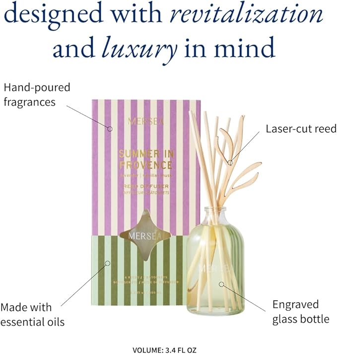 MERSEA Summer in Provence Reed Diffuser, Scented Glass Oil Diffuser (3.4 fl oz)