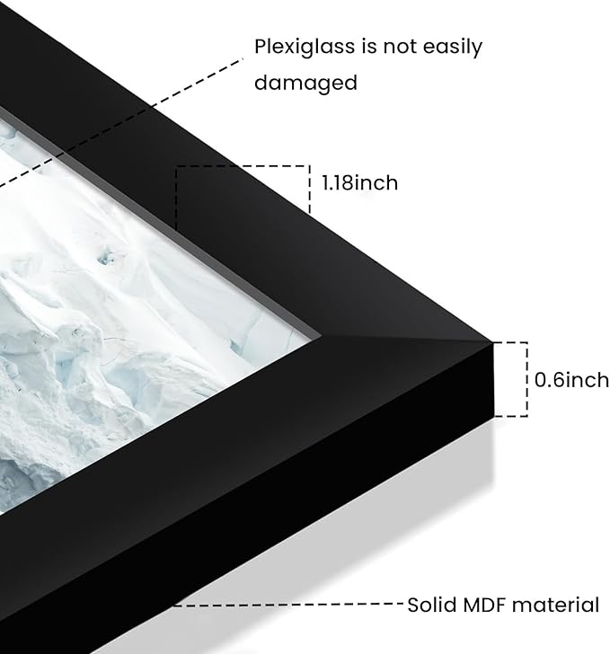 20x28 Picture Frame Set of 5, Black Poster Frame, Display Pictures 16 x 24 with Mat or 20 x 28 Without Mat for Horizontal or Vertical Wall Mounting, Wall Gallery Frame