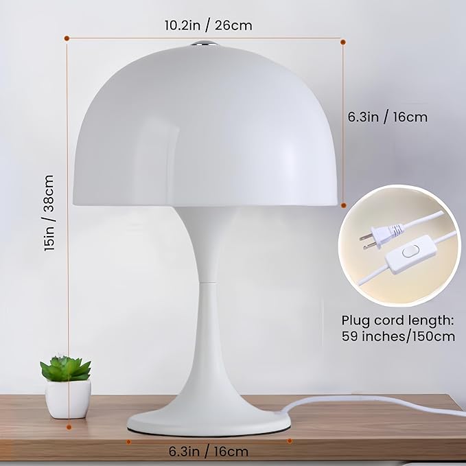 Modern Sleek Table Lamp for Bedroom, 3-Light LED End Table Lamp for Living Room, Office, Milky White Acrylic Shade Metal Mushroom Desk Lamp for Bedside Night Light, White Base
