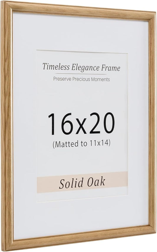 Vivelove 16x20 Picture Frame, 16x20 Oak Wood Poster Frame Display 16 x 20 without Mat or 11x14 with Mat, Wooden Frame with Tempered Glass for Photos, Posters & Art Prints, Home decor, 1 Pack