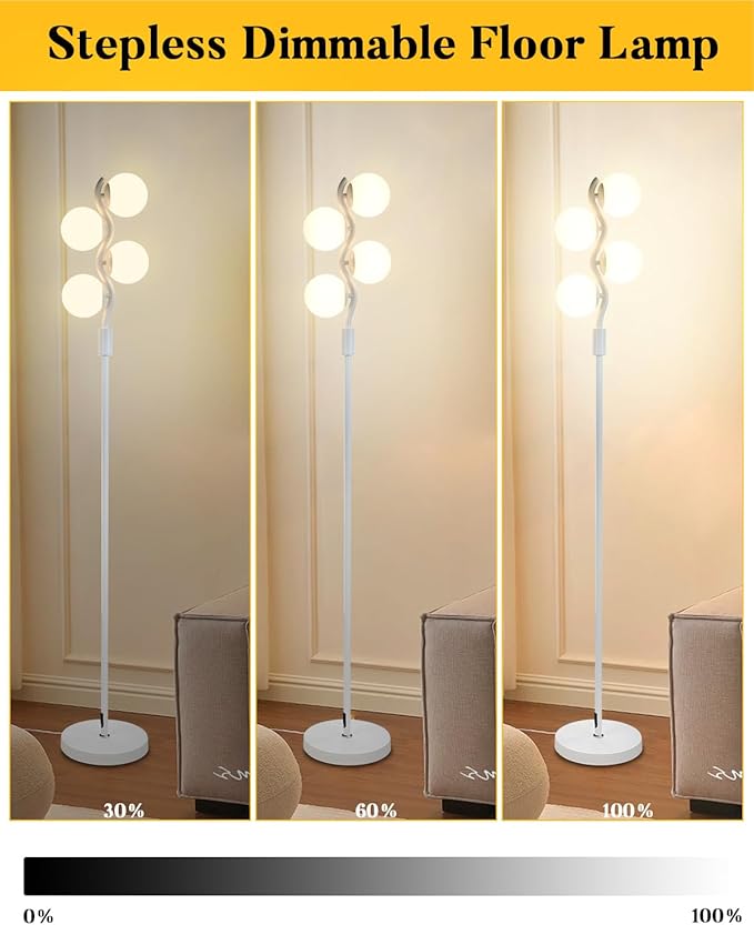 White Globe Floor Lamp Dimmable Tall Standing Lamps with Soft Warm White 3000K Bulbs, Mid Century Modern Floor Lamp for Living Room Bedroom Home Decor