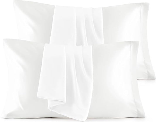 Bedsure Satin Pillowcase Standard Set of 4 - Pure White Silky Pillow Cases for Hair and Skin 20x26 Inches, Pillow Covers with Envelope Closure, Gifts for Women Men
