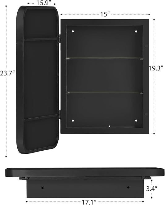SogesHome Bathroom Medicine Cabinet with Mirror, 16"x24" Black Medicine Cabinet, Stainless Steel Frame and 2 Shelves, Wall Mounted Vanity Mirror Storage Cabinet for Bathroom