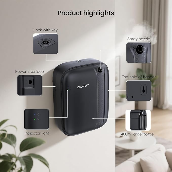 Waterless Diffuser, Hotel Scent Diffuser-Smart APP Control-400mL Capacity Up to 2000 Sq.Ft.-Cold Air Tech, Scent Diffusers for Home,Aromatherapy,Large Room,Spa,Commercial-Black Essential Oil Diffuser